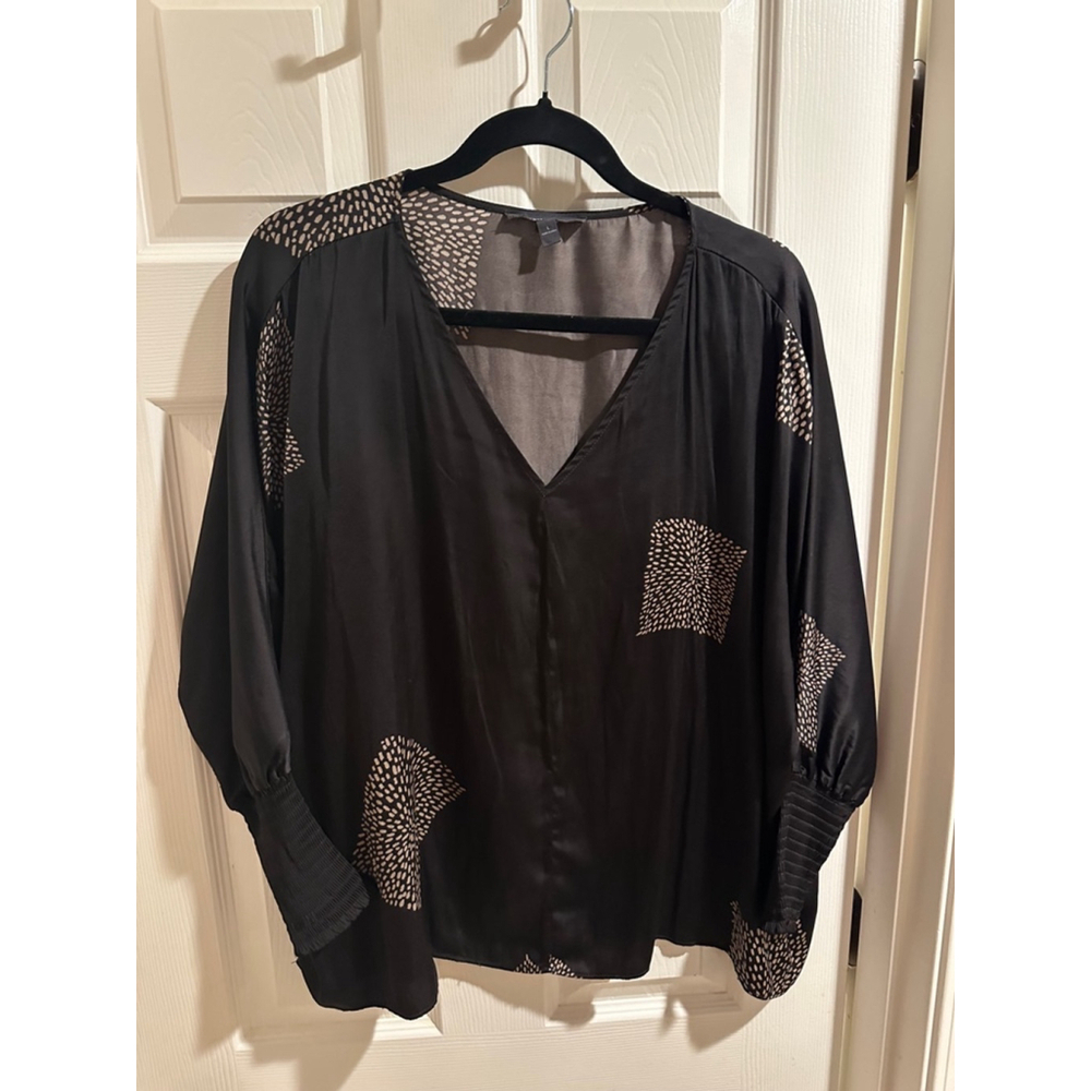 Women's Thread Gather Blouse, Size L, Black & Beige